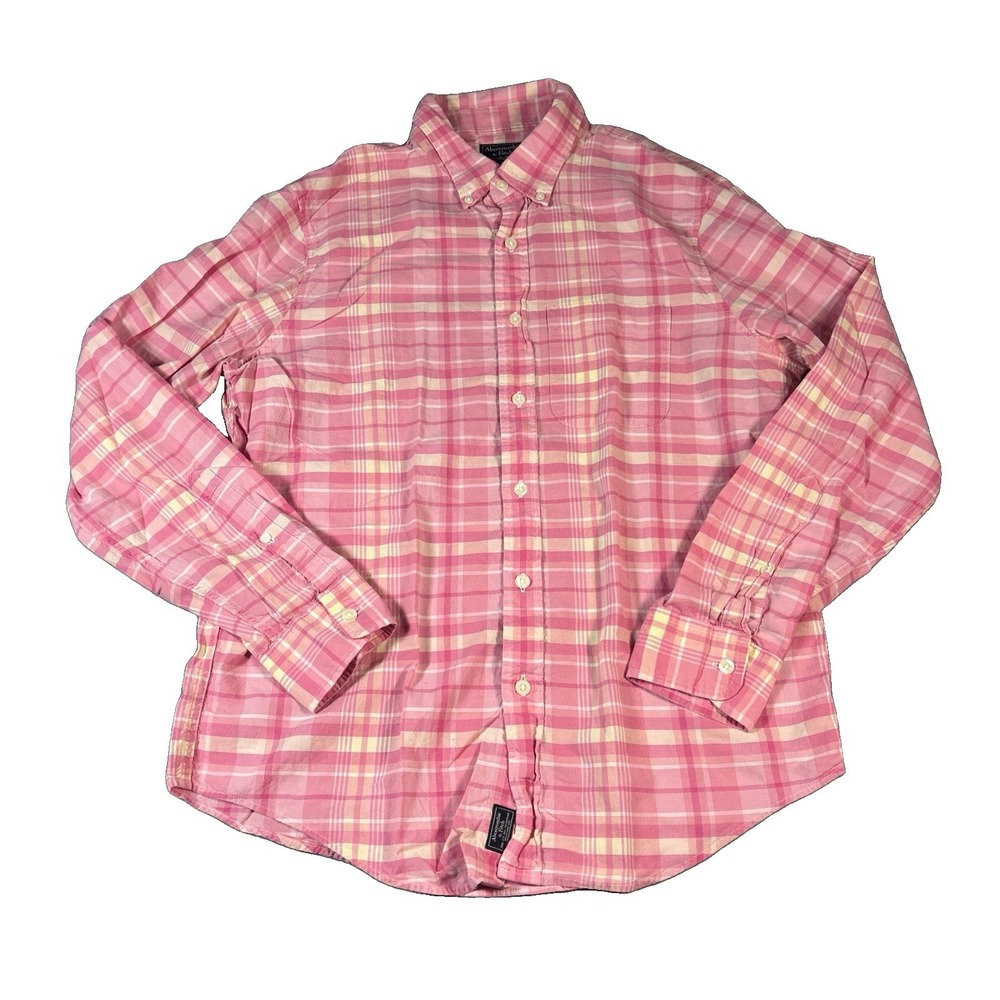 Abercrombie & Fitch Shirt Mens Size XL Pink Check Button Up Long Sleeve Cotton